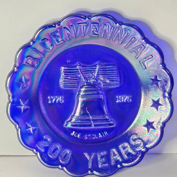 Joe St. Clair 1776 1976 Cobalt Blue Carnival Glass Bicentennial Plate - Picture 8 of 11